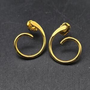 Gold Tone Spiral Swirl Earrings Stud Pierced Costume Jewelry